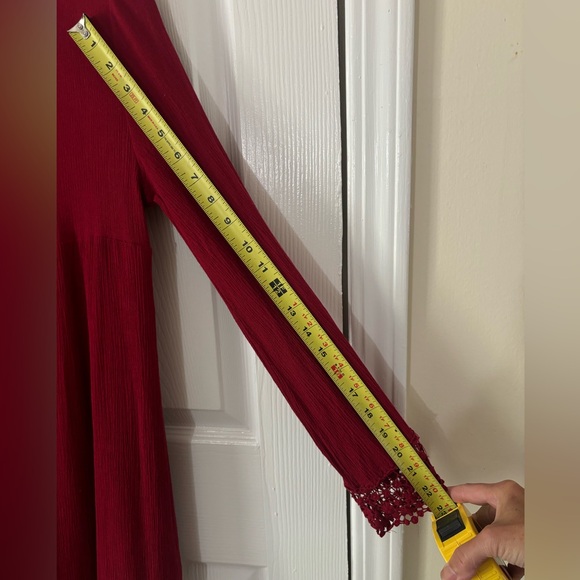 Jodifl Dress classy burgundy embroidery deep v-neck mini long sleeve - Picture 13 of 13